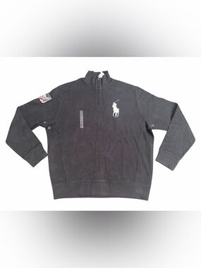 Ralph Lauren Black Quarter-Zip Sweatshirt with White Pony Logo